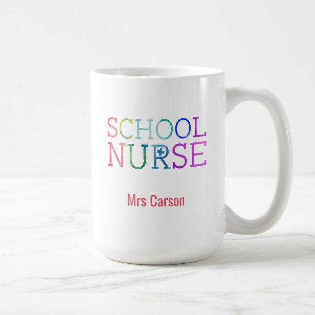 Rainbow Typography School Nurse Personalised Coffee Mug (Right)