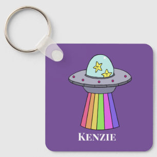 Rainbow UFO Personalised Keychain