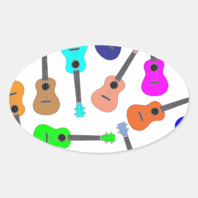 Rainbow Ukulele Oval Sticker (Front)