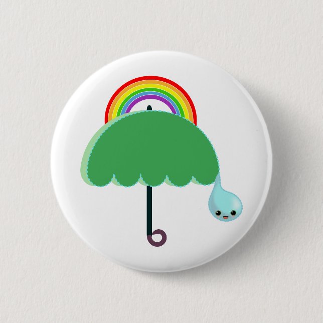 rainbow umbrella drop rain 6 cm round badge (Front)