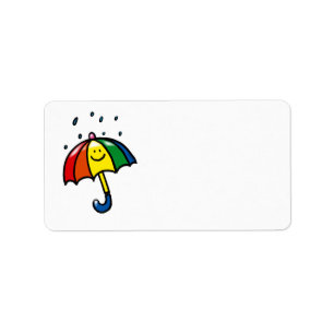 Rainbow umbrella & rain drops label