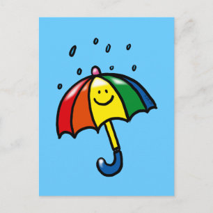 Rainbow umbrella & rain drops postcard