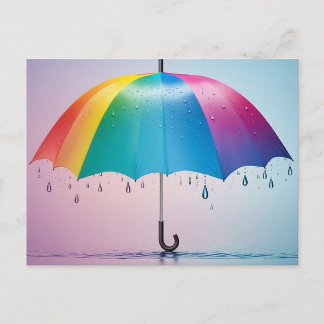 Rainbow Umbrella with Raindrops Postcard (Front)