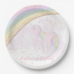 Rainbow Unicorn 1st Birthday Girls Pastel Paper Plate