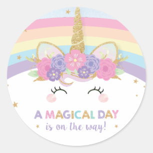 Rainbow Unicorn 1st Birthday Party Favour Classic Round Sticker