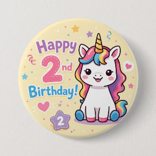 Rainbow Unicorn 2nd Birthday Celebration 7.5 Cm Round Badge