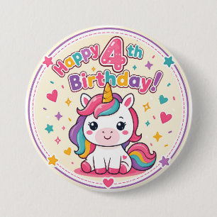 Rainbow Unicorn 4th Birthday Magic Paper Plate 7.5 Cm Round Badge
