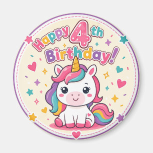 Rainbow Unicorn 4th Birthday Magic Paper Plate Magnet