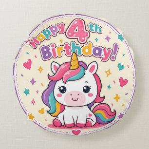 Rainbow Unicorn 4th Birthday Magic Paper Plate Round Cushion