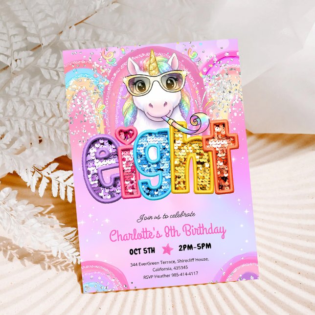 Rainbow Unicorn 8th Birthday Invitation (Creator Uploaded)