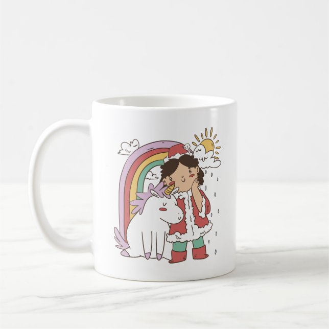RAINBOW UNICORN AND CHRISTMAS GIRL COFFEE MUG (Left)