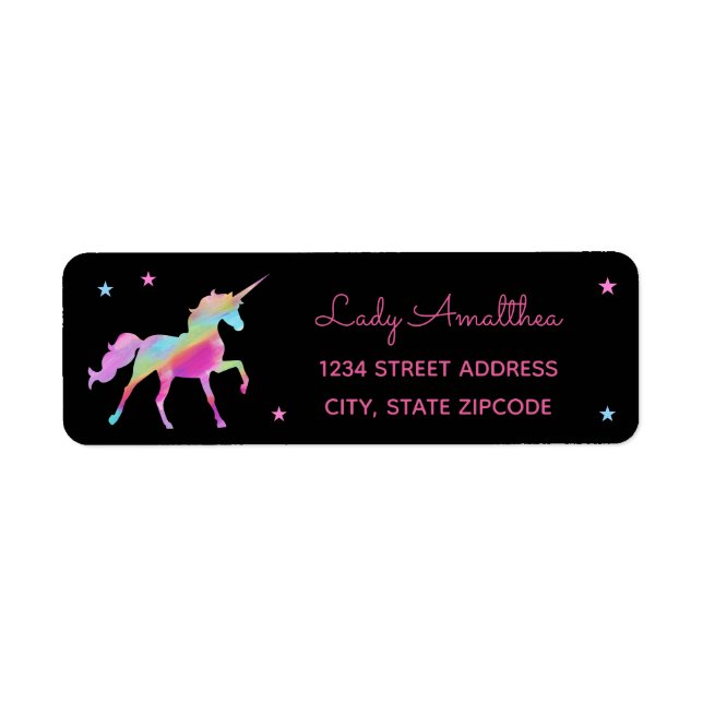 Rainbow Unicorn And Stars Address Label (Front)