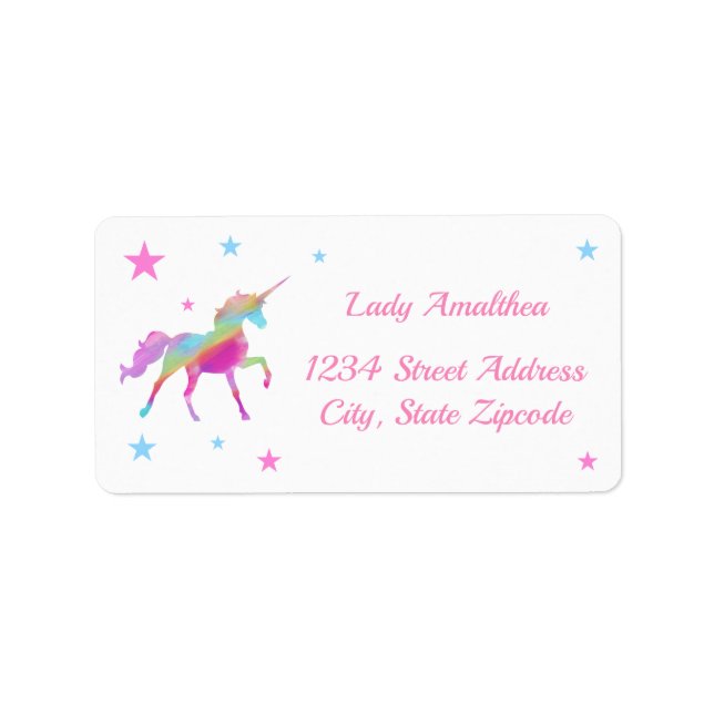 Rainbow Unicorn And Stars Address Label (Front)
