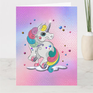 Rainbow Unicorn and Stars Birthday Card