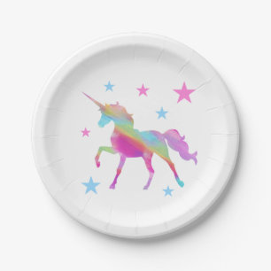 Rainbow Unicorn And Stars Paper Plates