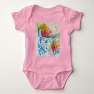 Rainbow Unicorn Babies Watercolour art All In One Baby Bodysuit