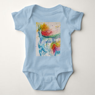 Rainbow Unicorn Babies Watercolour art All In One Baby Bodysuit