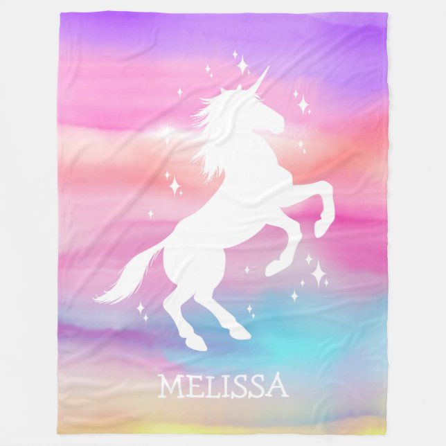 Rainbow unicorn baby blanket personaized gift (Front)
