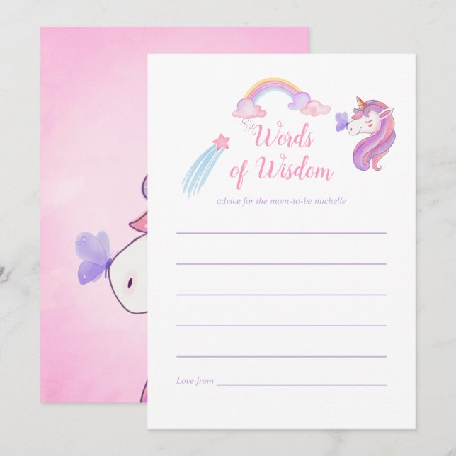 Rainbow Unicorn Baby Girl Shower Mum Advice Invitation (Front/Back)