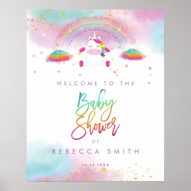 rainbow unicorn baby shower welcome sign (Front)