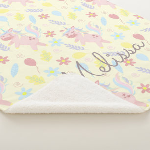 rainbow unicorn balloons pastel monogram sherpa blanket