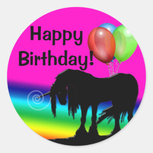 Rainbow Unicorn Birthday Classic Round Sticker