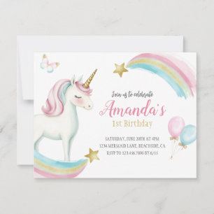 Rainbow Unicorn Birthday Girls Pastel Invitation