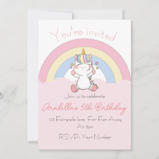 rainbow unicorn birthday invitation