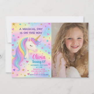 Rainbow Unicorn Birthday Invitation