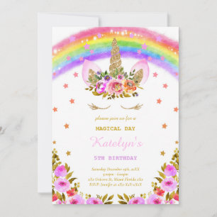Rainbow Unicorn birthday invitation