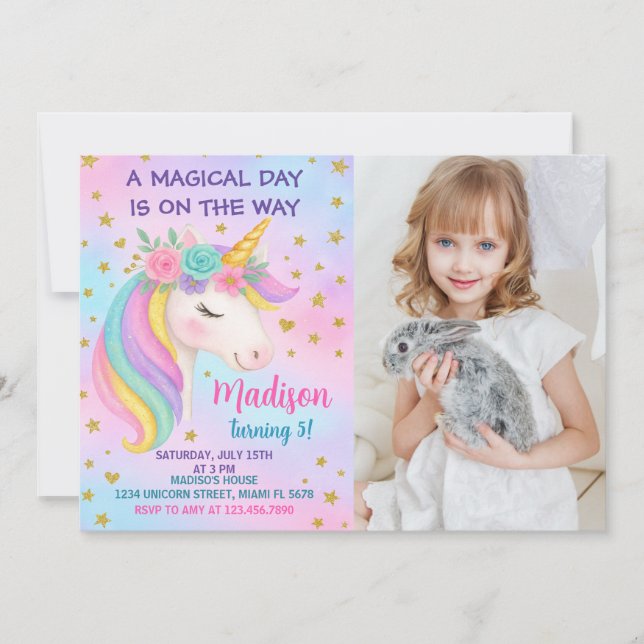 Rainbow Unicorn Birthday Invitation (Front)