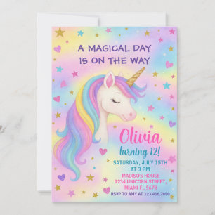 Rainbow Unicorn Birthday Invitation