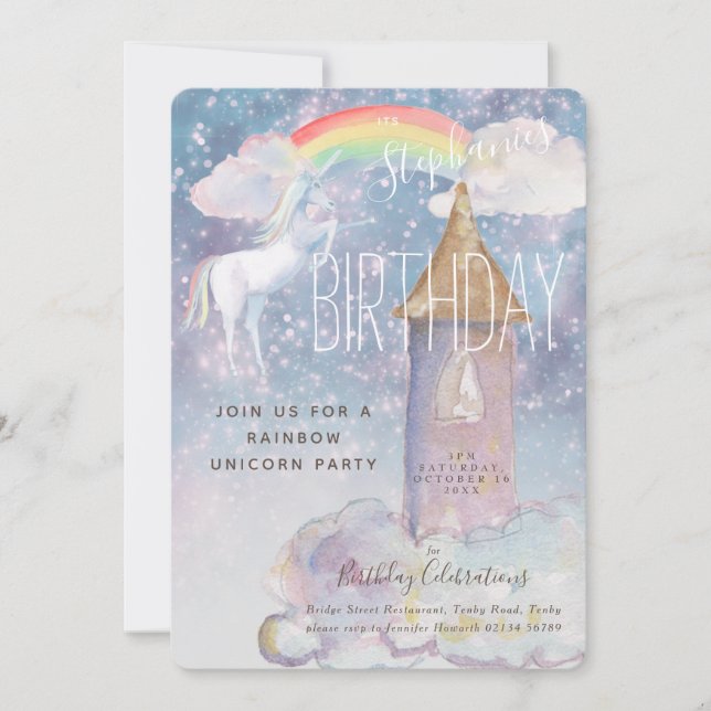 Rainbow Unicorn Birthday  Invitation (Front)