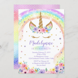 Rainbow Unicorn Birthday Invitation