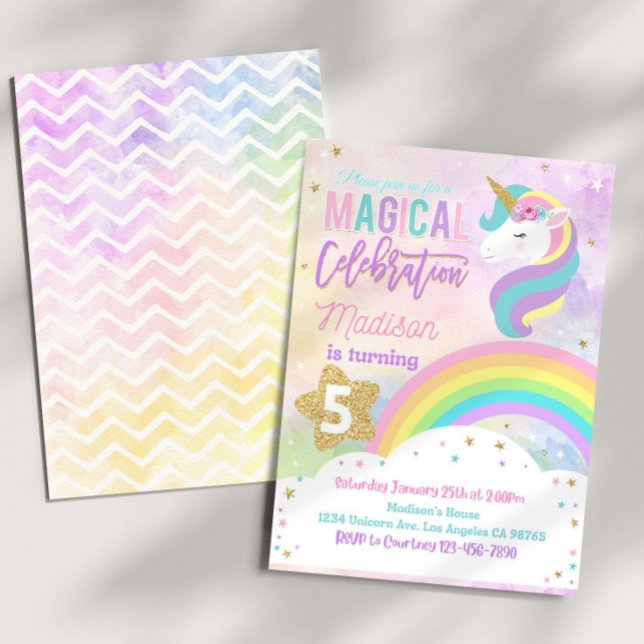 RAINBOW UNICORN Birthday Invitation Editable Unico (Creator Uploaded)