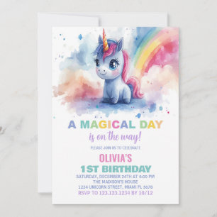Rainbow Unicorn Birthday Invitations