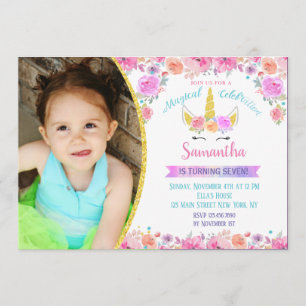 Rainbow Unicorn Birthday Invitations