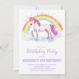 Rainbow Unicorn Birthday Invitations