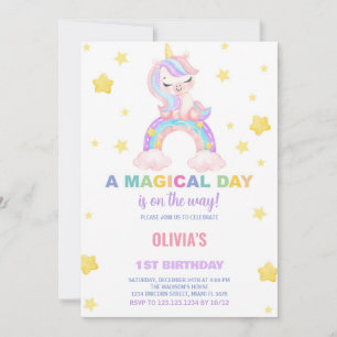 Rainbow Unicorn Birthday Invitations