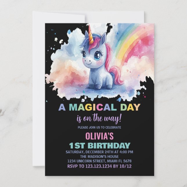 Rainbow Unicorn Birthday Invitations (Front)