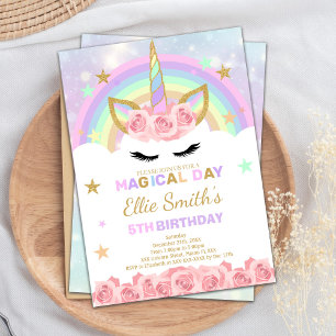 Rainbow Unicorn Birthday Invitations