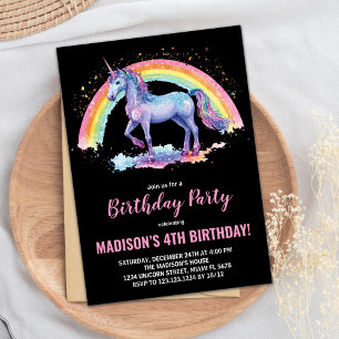 Rainbow Unicorn Birthday Invitations