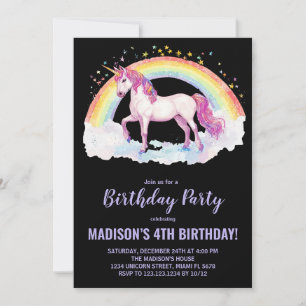 Rainbow Unicorn Birthday Invitations