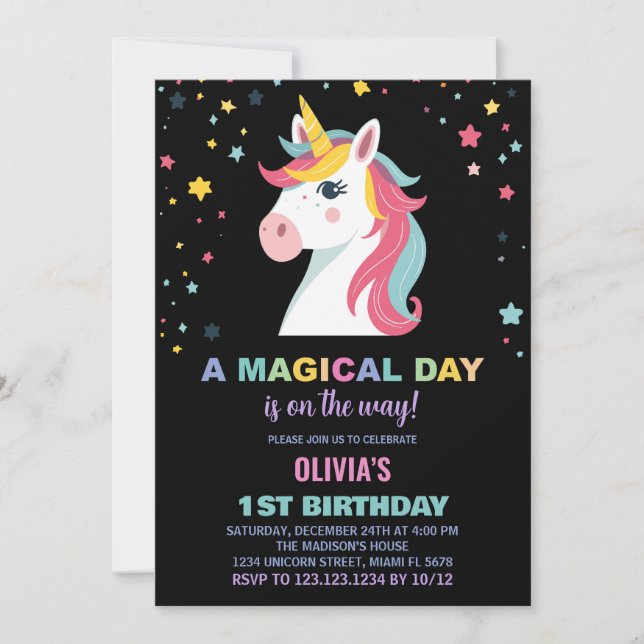 Rainbow Unicorn Birthday Invitations (Front)
