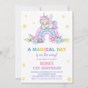 Rainbow Unicorn Birthday Invitations