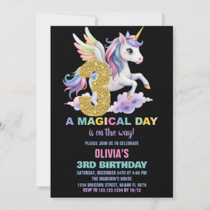 Rainbow Unicorn Birthday Invitations Fly