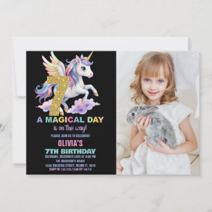 Rainbow Unicorn Birthday Invitations w photo