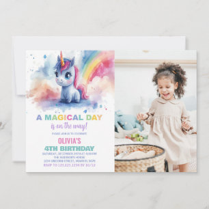 Rainbow Unicorn Birthday Invitations with photo