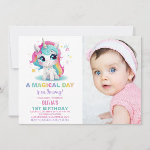 Rainbow Unicorn Birthday Invitations with photo