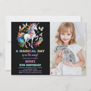 Rainbow Unicorn Birthday Invitations with photo